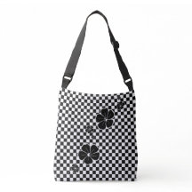 Black Spring Flowers Checkered Cross Body Canvas t