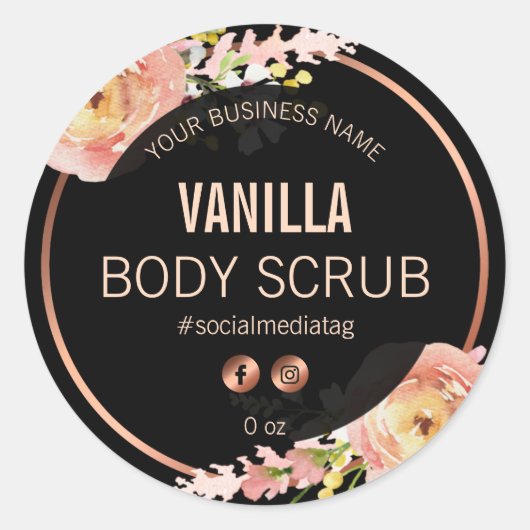 Black Spring Flowers Productlabels Ronde Sticker (Voorkant)