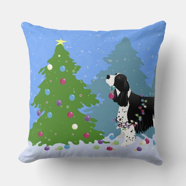 Black Springer Spaniel die kerstboom decorreert Kussen (Voorkant)