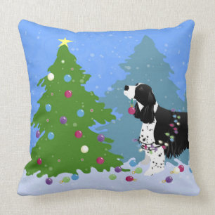 Black Springer Spaniel die kerstboom decorreert Kussen