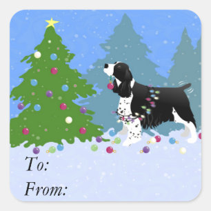 Black Springer Spaniel die kerstboom decorreert Vierkante Sticker