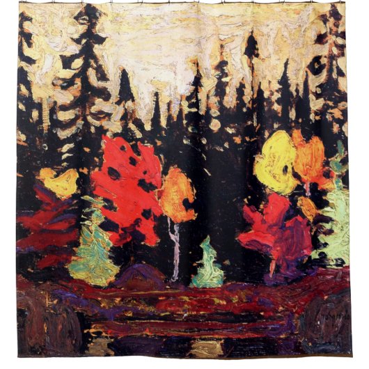 Black Spruce and Maple, art van Tom Thomson Douchegordijn (Voorkant)