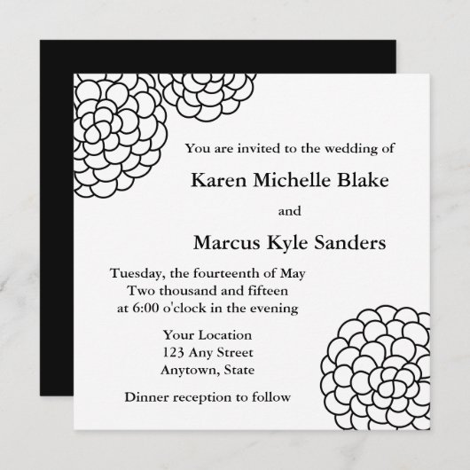 Black Square bruiloft uitnodigingen of aankondigin (Voorkant / Achterkant)