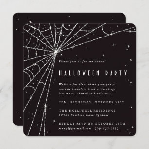 Black Square Diamond Spider Web Halloween Party Kaart