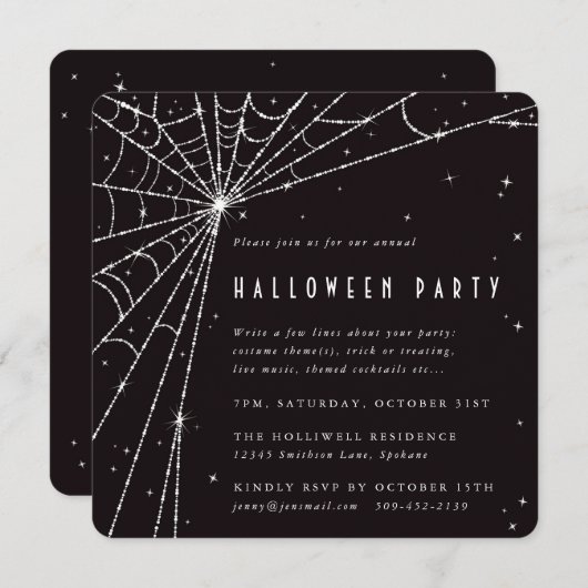 Black Square Diamond Spider Web Halloween Party Kaart (Voorkant / Achterkant)