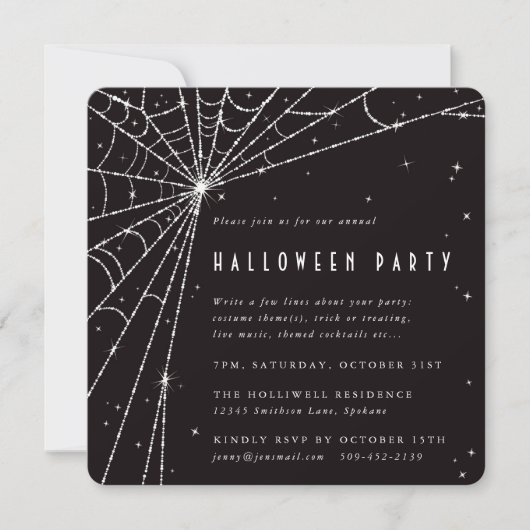 Black Square Diamond Spider Web Halloween Party Kaart (Voorkant)
