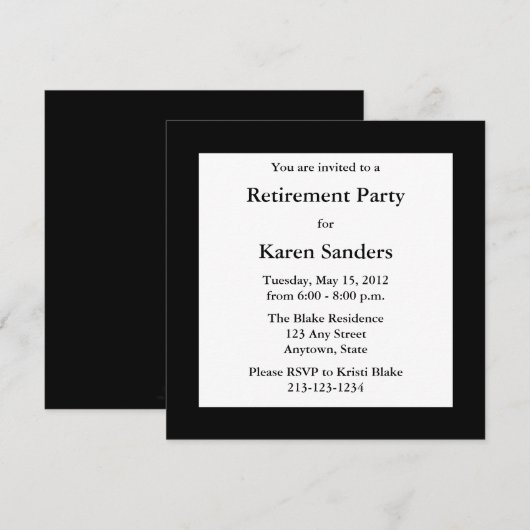 Black Square Formal Party of Event Invitation Kaart (Voorkant / Achterkant)
