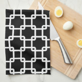 Black Square Link Pattern Kitchen Towel Theedoek (Quarter Fold)