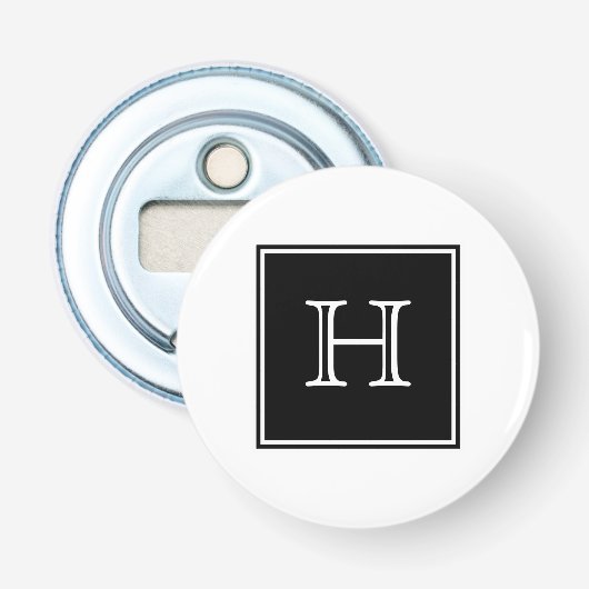 Black Square Monogram Magnet Bottle Open Button Flesopener (Voorkant)