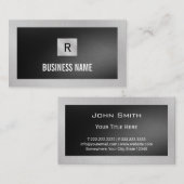 Black Square Monogram Silver Metal Construction Visitekaartje (Voorkant / Achterkant)