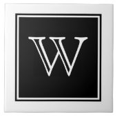 Black Square Monogram Tile Tegeltje (Voorkant)