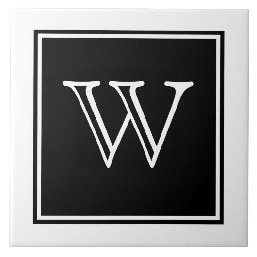 Black Square Monogram Tile Tegeltje (Voorkant)