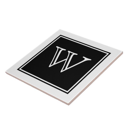 Black Square Monogram Tile Tegeltje (Zijkant)
