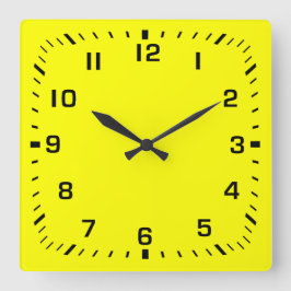 Black Square Number Faceplate op Yellow Vierkante Klok