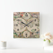 Black Square Numbers / Vintage Travel Wereldkaart Vierkante Klok (Huis)