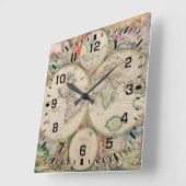 Black Square Numbers / Vintage Travel Wereldkaart Vierkante Klok (Hoek)