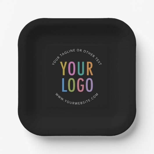 Black Square Paper Plates 7 in Custom Logo Branded Papieren Bordje (Voorkant)