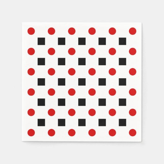 Black Squares Red Polka Dots Pattern White BG Servetten (Voorkant)