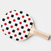 Black Squares Red Polka Dots Pattern White BG Tafeltennisbatje (Zijkant)
