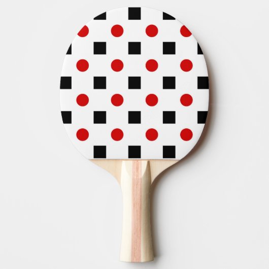 Black Squares Red Polka Dots Pattern White BG Tafeltennisbatje (Voorkant)