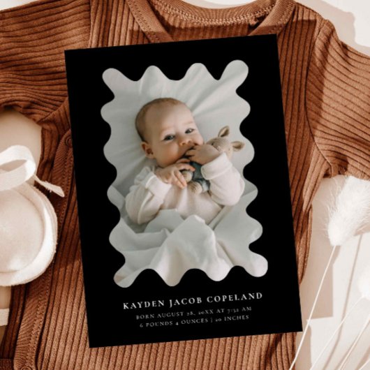 Black Squiggly Lijst Geboorteaankondiging Foto Aankondiging