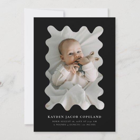 Black Squiggly Lijst Geboorteaankondiging Foto Aankondiging (Voorkant)
