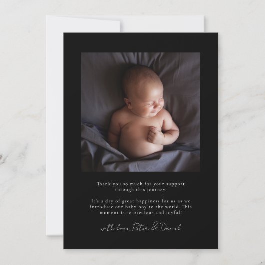 Black Squiggly Lijst Geboorteaankondiging Foto Aankondiging (Achterkant)