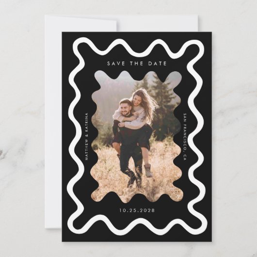 Black Squiggly Wavy Lijst Wedding Save The Date (Voorkant)