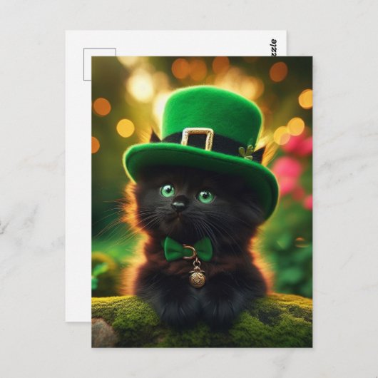Black St. Patrick's Day Kitten Briefkaart (Voorkant / Achterkant)