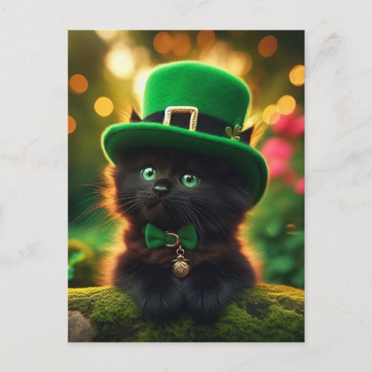Black St. Patrick's Day Kitten Briefkaart (Voorkant)