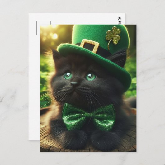 Black St. Patrick's Day Kitten Briefkaart (Voorkant / Achterkant)