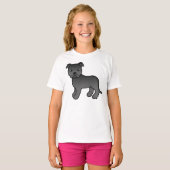 Black Staffordshire Bull Terrier Cartoon Dog T-shirt (Voorkant volledig)