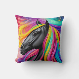 Black Stallion Colorful Mane Kussen