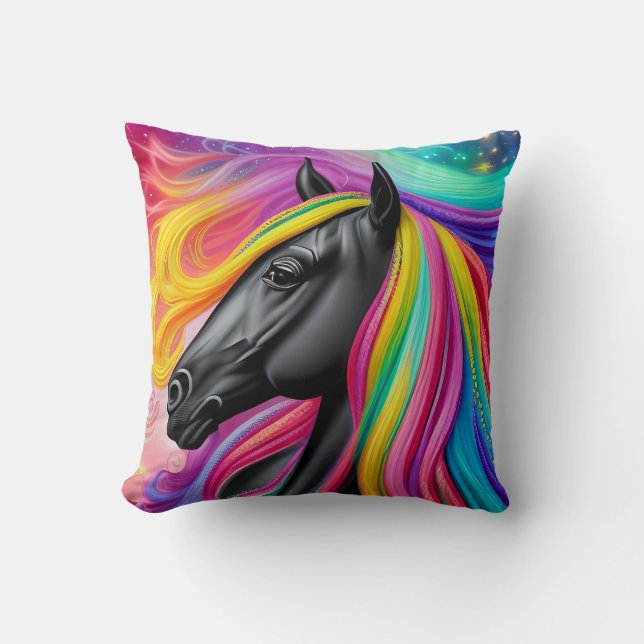 Black Stallion Colorful Mane Kussen (Voorkant)
