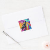 Black Stallion Colorful Mane Vierkante Sticker (Envelop)