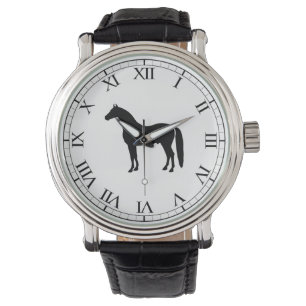 Black Stallion Elegant Horse Silhouette Tekening Horloge