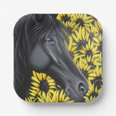Black Stallion Horse and Sunflowers Papieren Bordje (Voorkant)
