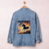 Black Stallion in Desert Nebula stars lightning Denim Jacket (Hangar)