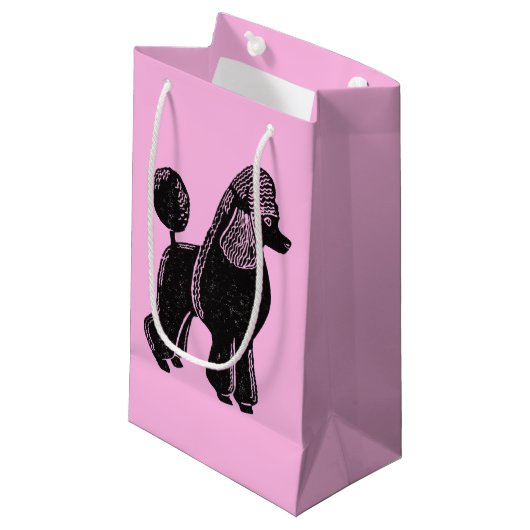 Black Standard Poodle Pink Glansy Gift Bag Klein Cadeauzakje (Voorkant Gekanteld)