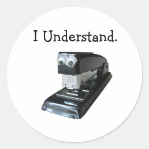Black Stapler met Googly Eyes, ik begrijp het Ronde Sticker
