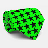 Black Star Pattern on Neon Green Necktie Stropdas (Opgerold)