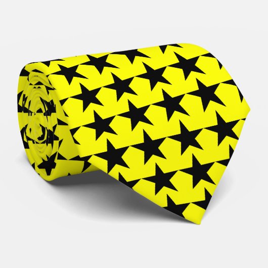 Black Star Pattern op Yellow Necktie Stropdas (Opgerold)