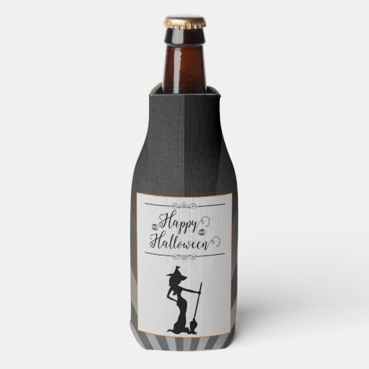 Black Starburst Witch Halloween Flesjeskoeler (Fles Voorkant)