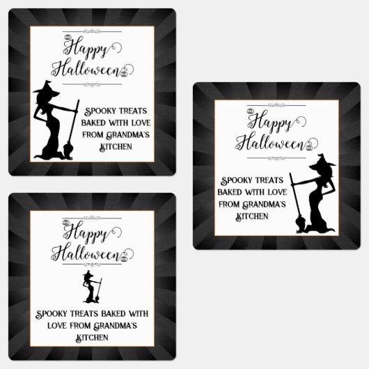 Black Starburst Witch Halloween Labels (Groep)