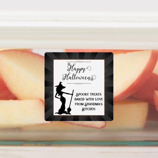 Black Starburst Witch Halloween Labels (Aangebracht)