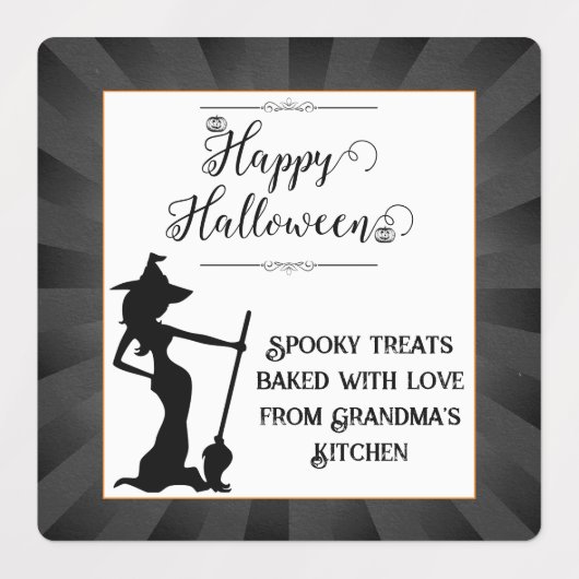 Black Starburst Witch Halloween Labels (Design 1)