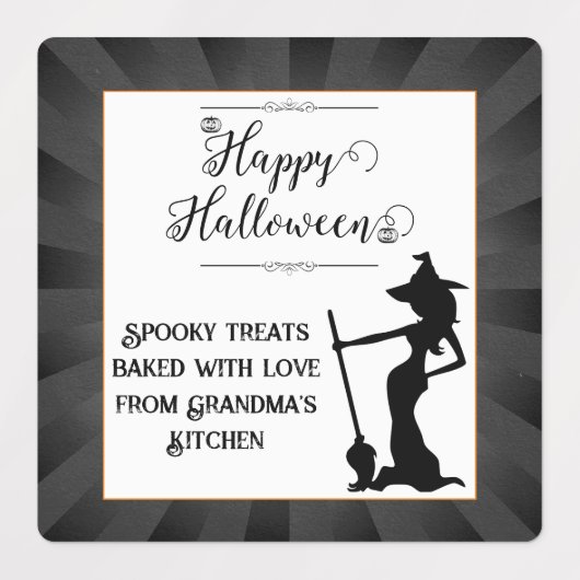 Black Starburst Witch Halloween Labels (Design 2)