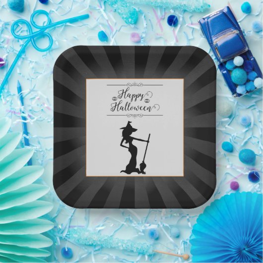 Black Starburst Witch Halloween Papieren Bordje (Feest)