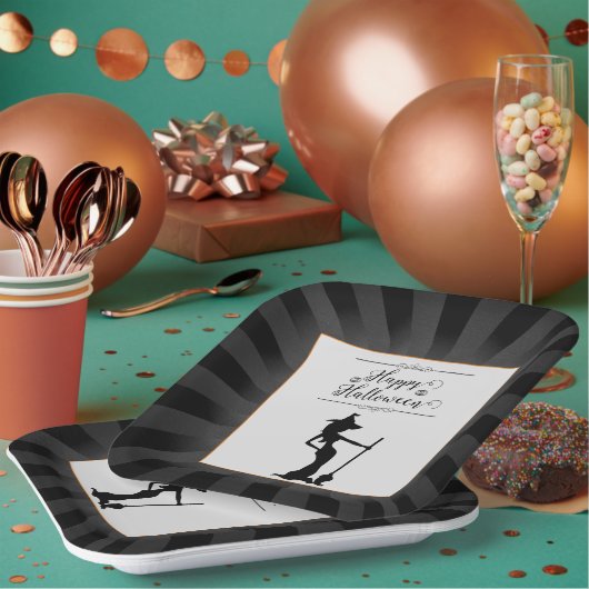 Black Starburst Witch Halloween Papieren Bordje (Multi)