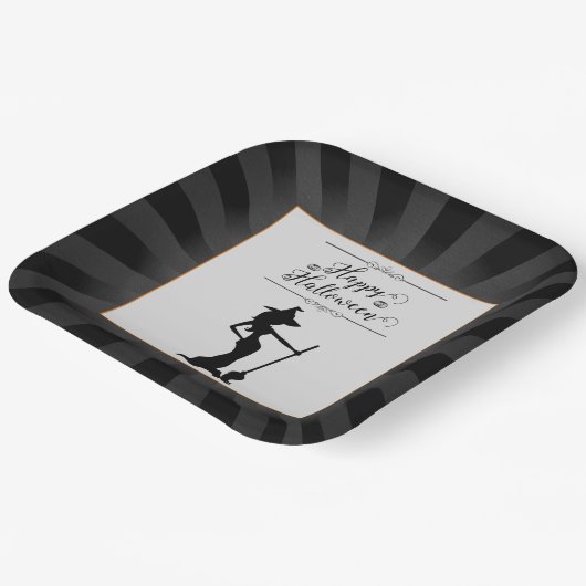 Black Starburst Witch Halloween Papieren Bordje (Gebogen)